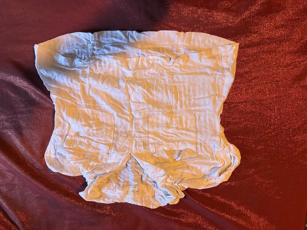 Love Notes Top Womens M Strapless Scallop Hem Crinkle Lightweight White Blouse